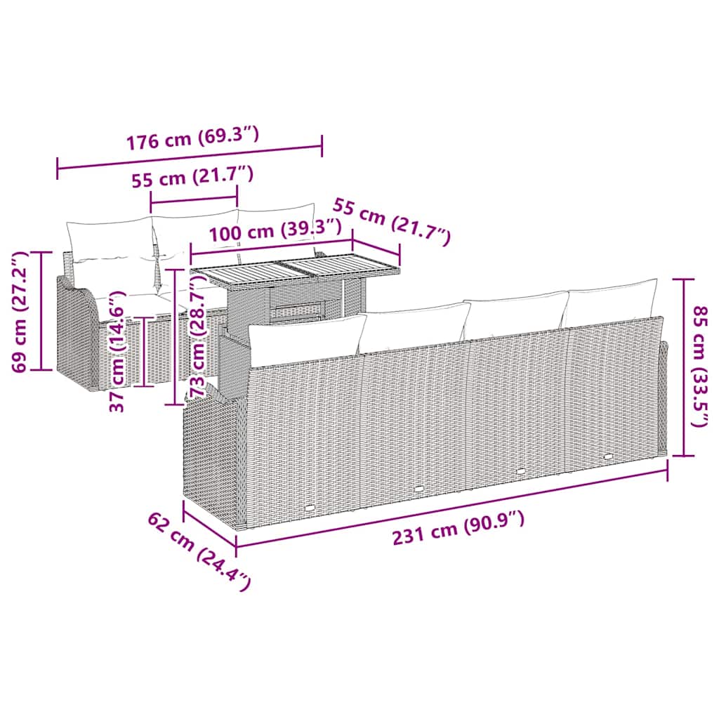 Conjunto de Sofá de Jardim com almofada Manual 8 pcs Preto