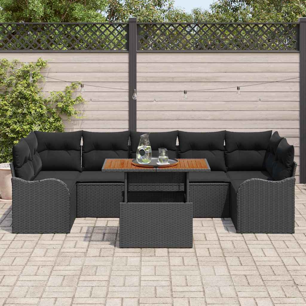 Conjunto de Sofá de Jardim com almofada Manual 8 pcs Preto