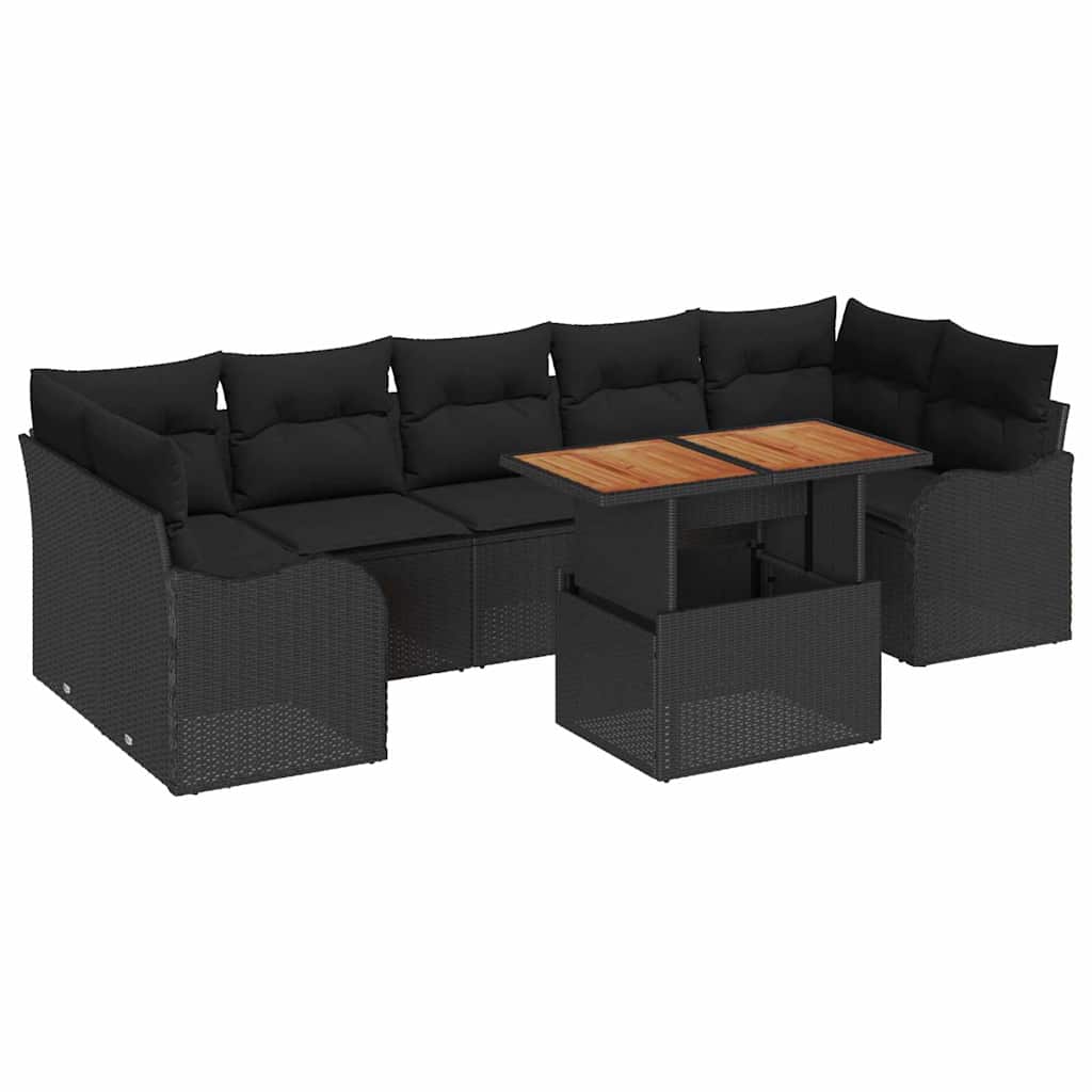 Conjunto de Sofá de Jardim com almofada Manual 8 pcs Preto
