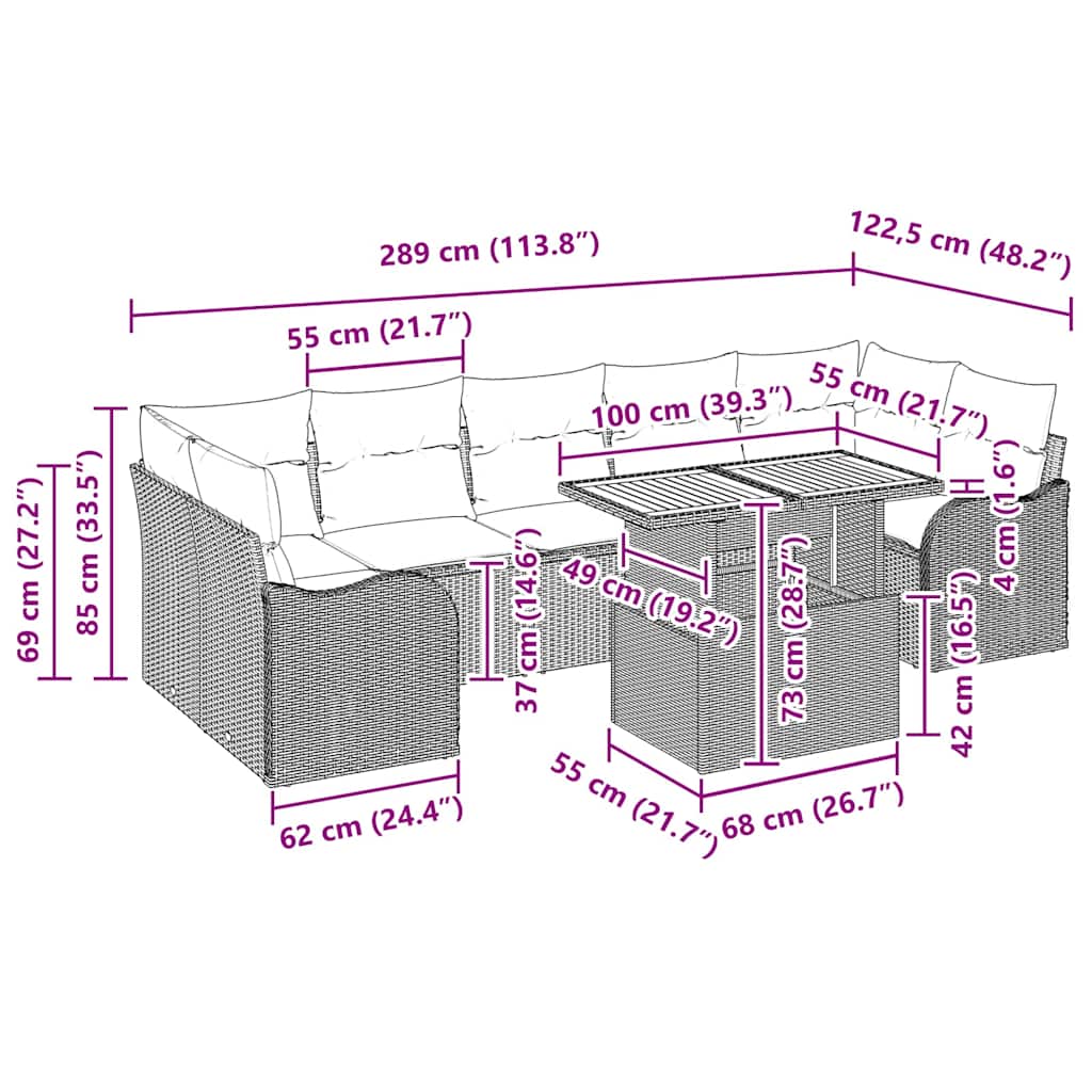 Conjunto de Sofá de Jardim com almofada Manual 8 pcs Preto