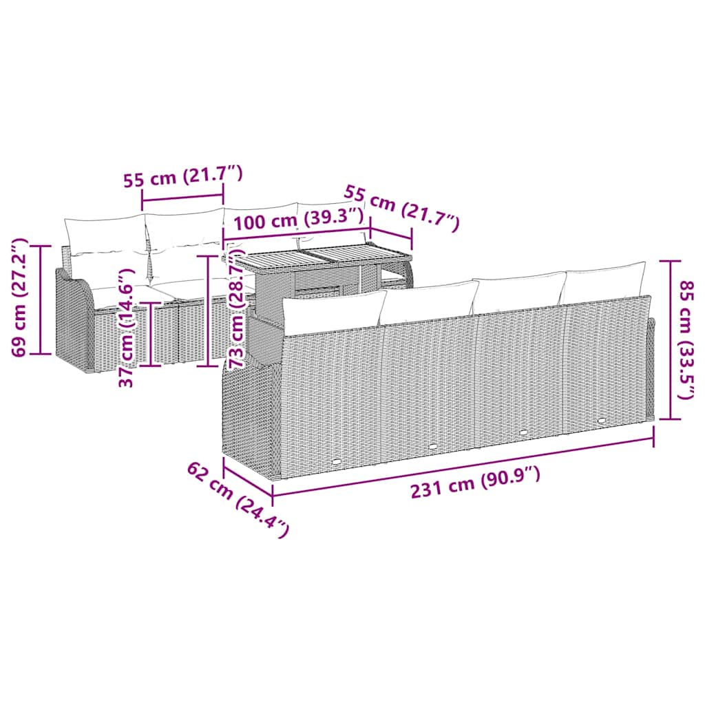 Conjunto de Sofá de Jardim com almofada Manual 7 pcs Cinzeto