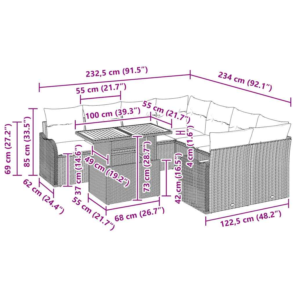 Conjunto de Sofá de Jardim com almofada Manual 7 pcs Cinzeto