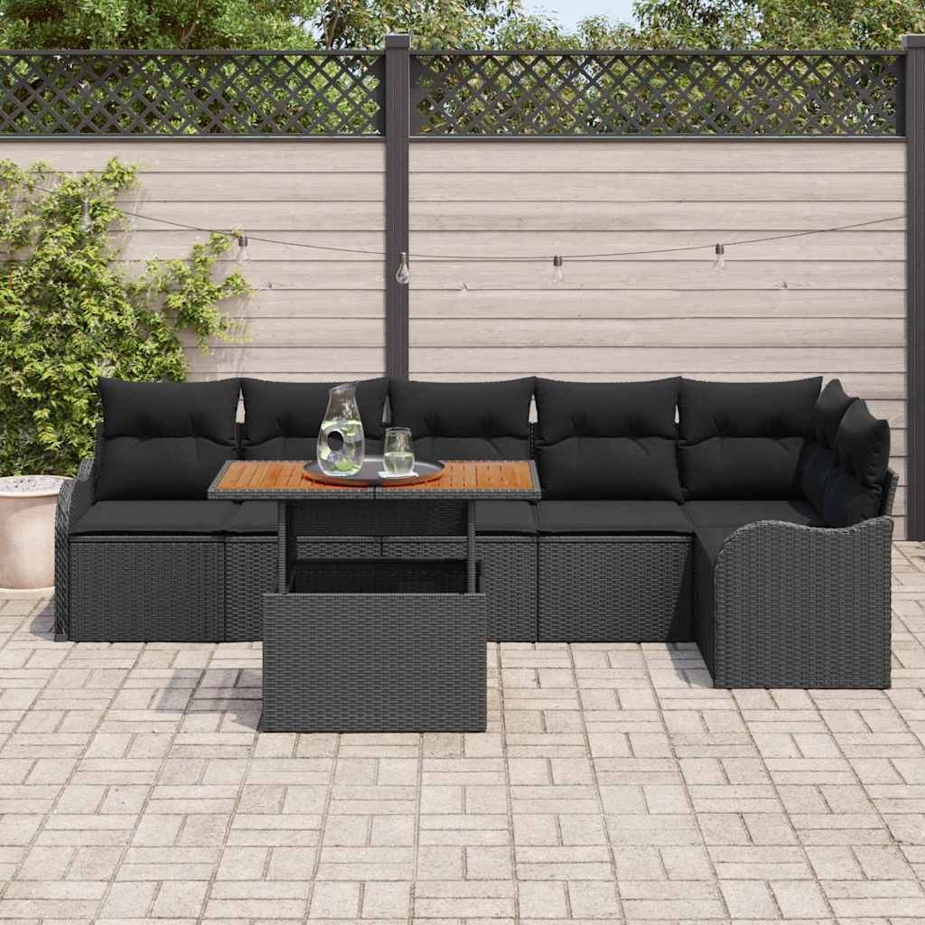 Conjunto de Sofá de Jardim com almofada Manual 7 pcs Preto