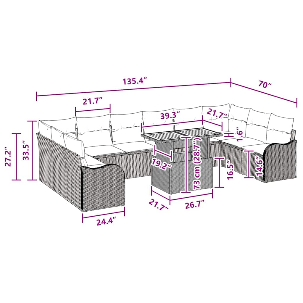 Conjunto de Sofá de Jardim com almofada 11 pcs Preto e creme