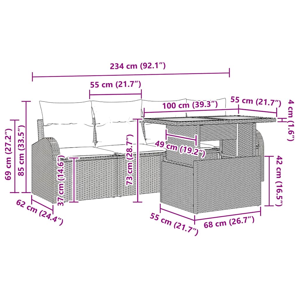 Conjunto de Sofá de Jardim com almofada Manual 5 pcs Preto