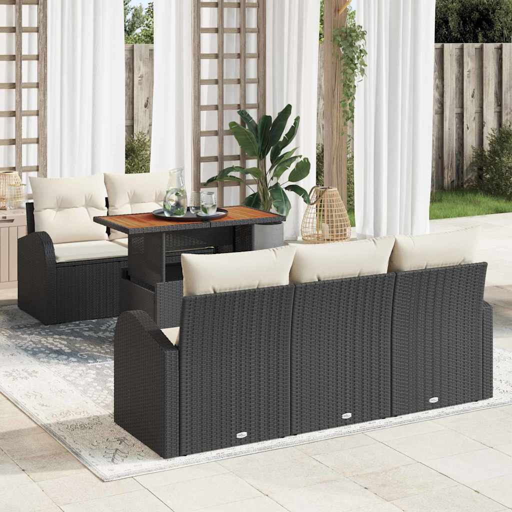 Conjunto de Sofá de Jardim com almofada 6 pcs Preto e creme