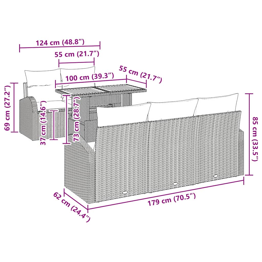 Conjunto de Sofá de Jardim com almofada 6 pcs Preto e creme