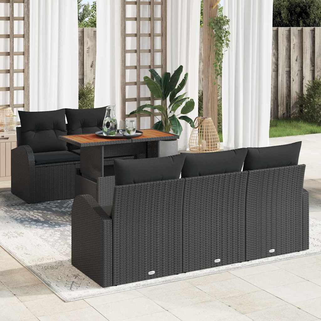 Conjunto de Sofá de Jardim com almofada 6 pcs Preto