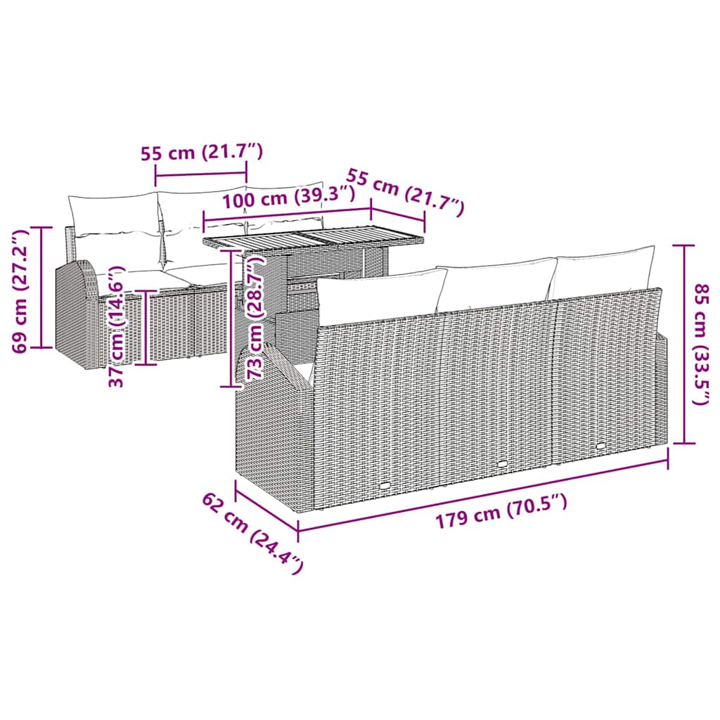 Conjunto de Sofá de Jardim com almofada 7 pcs Preto
