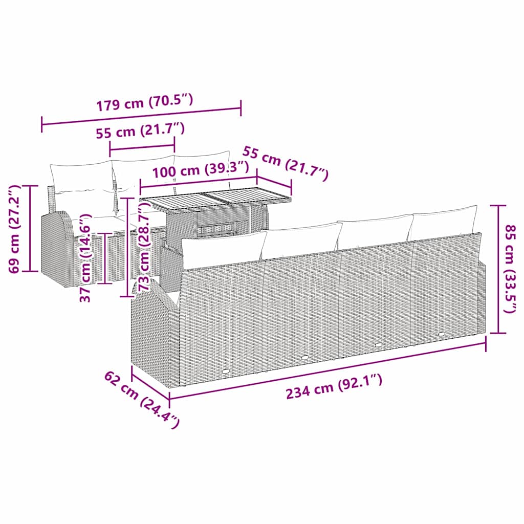 Conjunto de Sofá de Jardim com almofada 8 pcs Preto