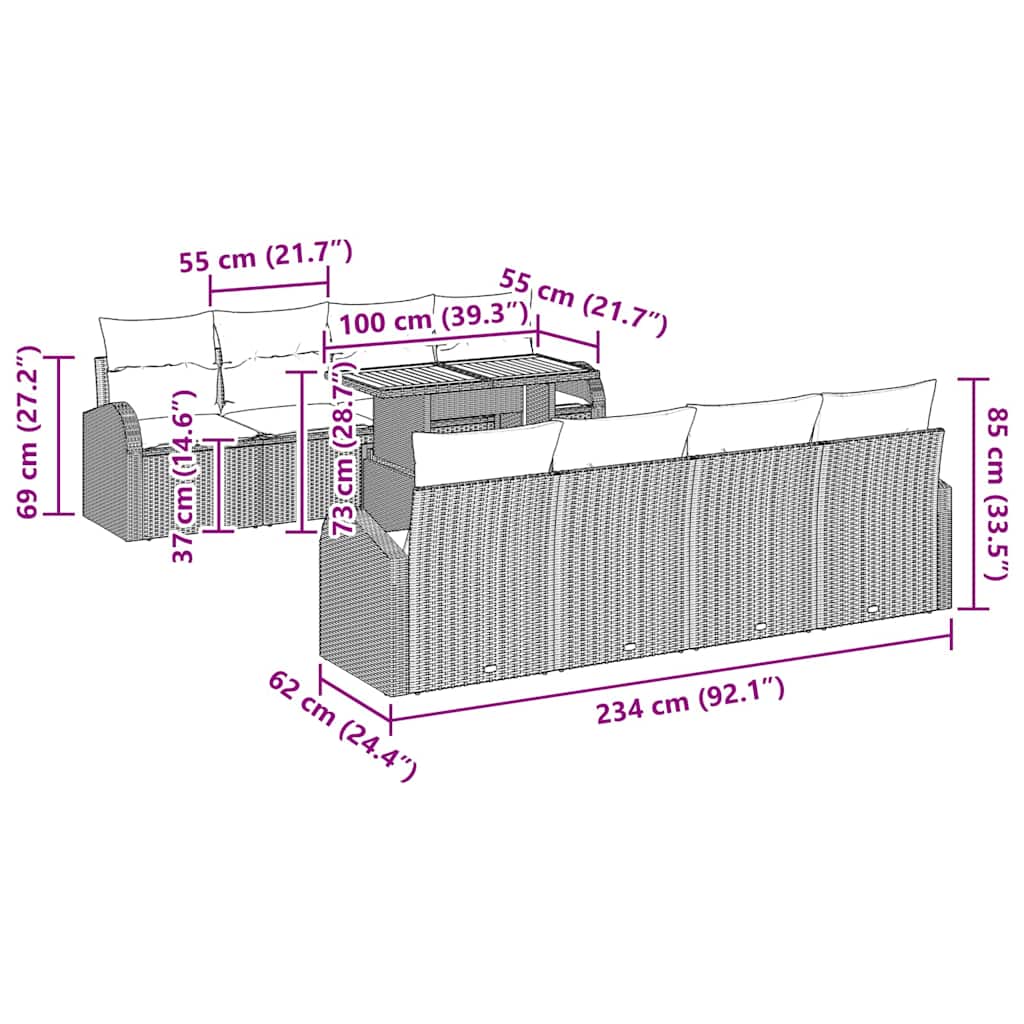 Conjunto de Sofá de Jardim com almofada 7 pcs Cinzeto