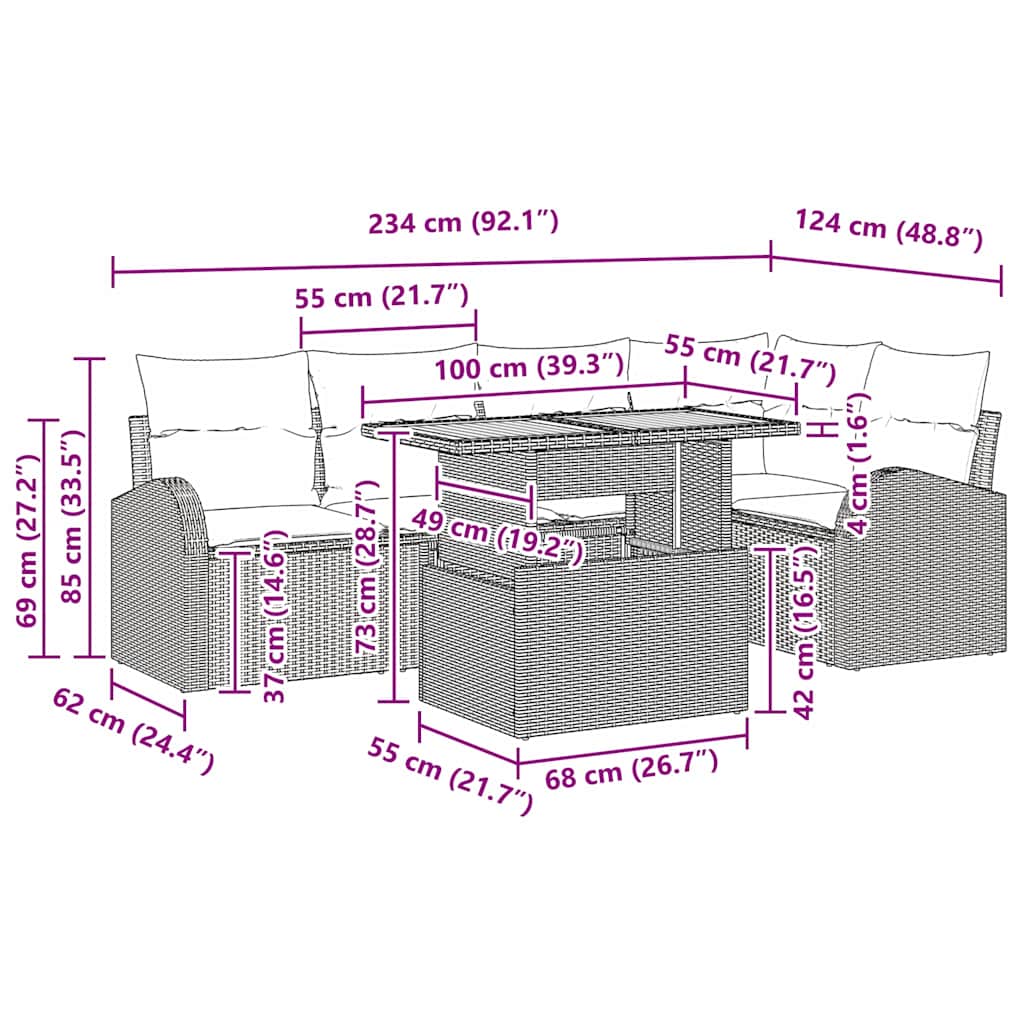 Conjunto de Sofá de Jardim Manual 6 pcs bege e cinzento claro