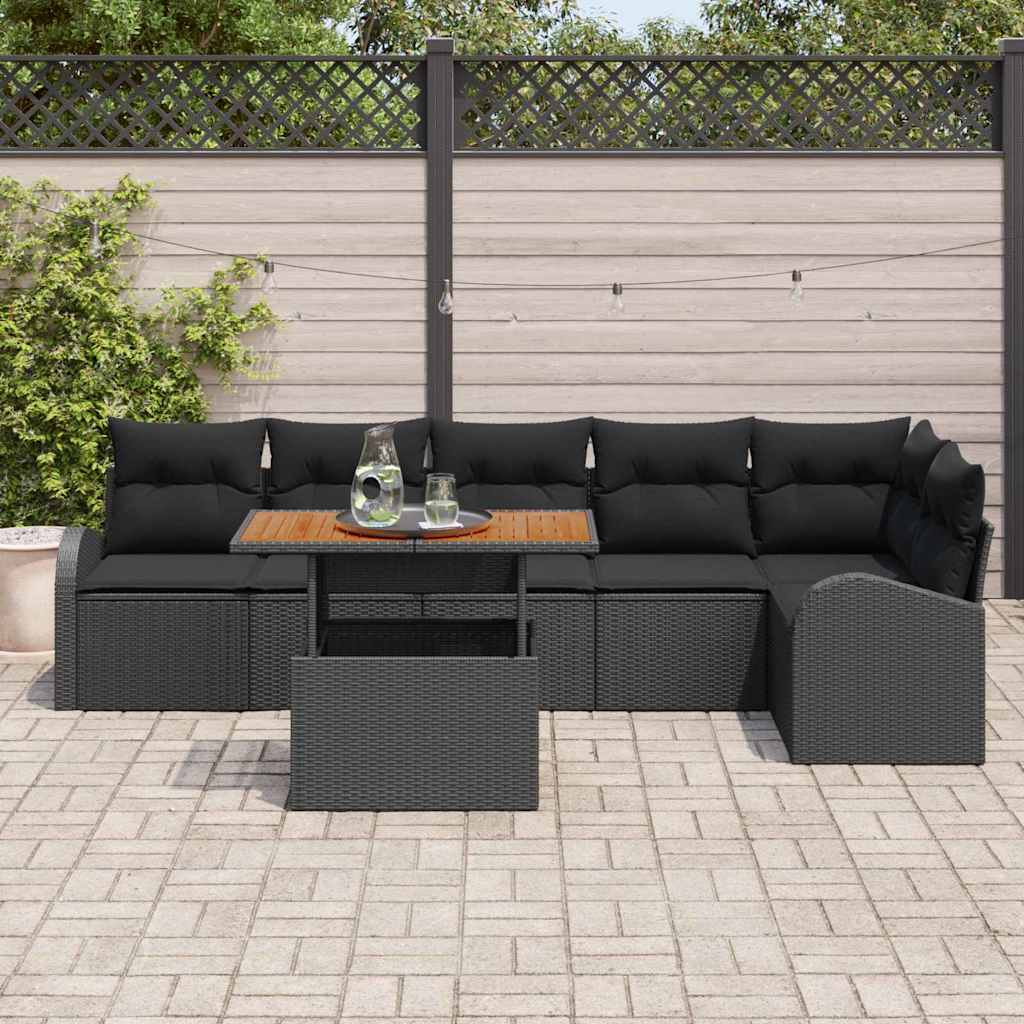 Conjunto de Sofá de Jardim com almofada 7 pcs Preto