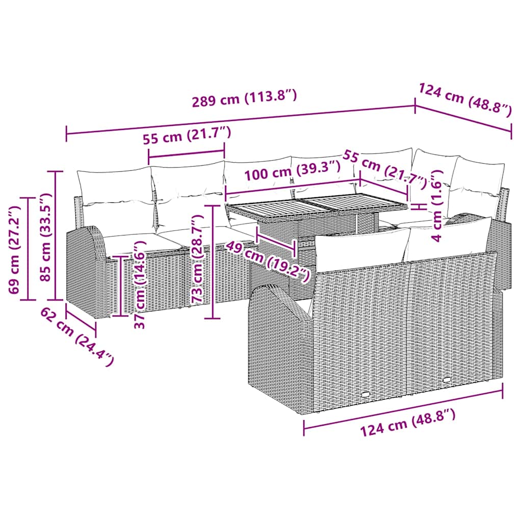 Conjunto de Sofá de Jardim com almofada Manual 9 pcs Cinzeto