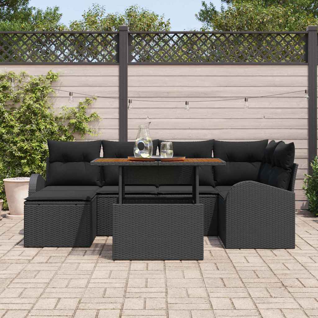 Conjunto de Sofá de Jardim com almofada 7 pcs Preto
