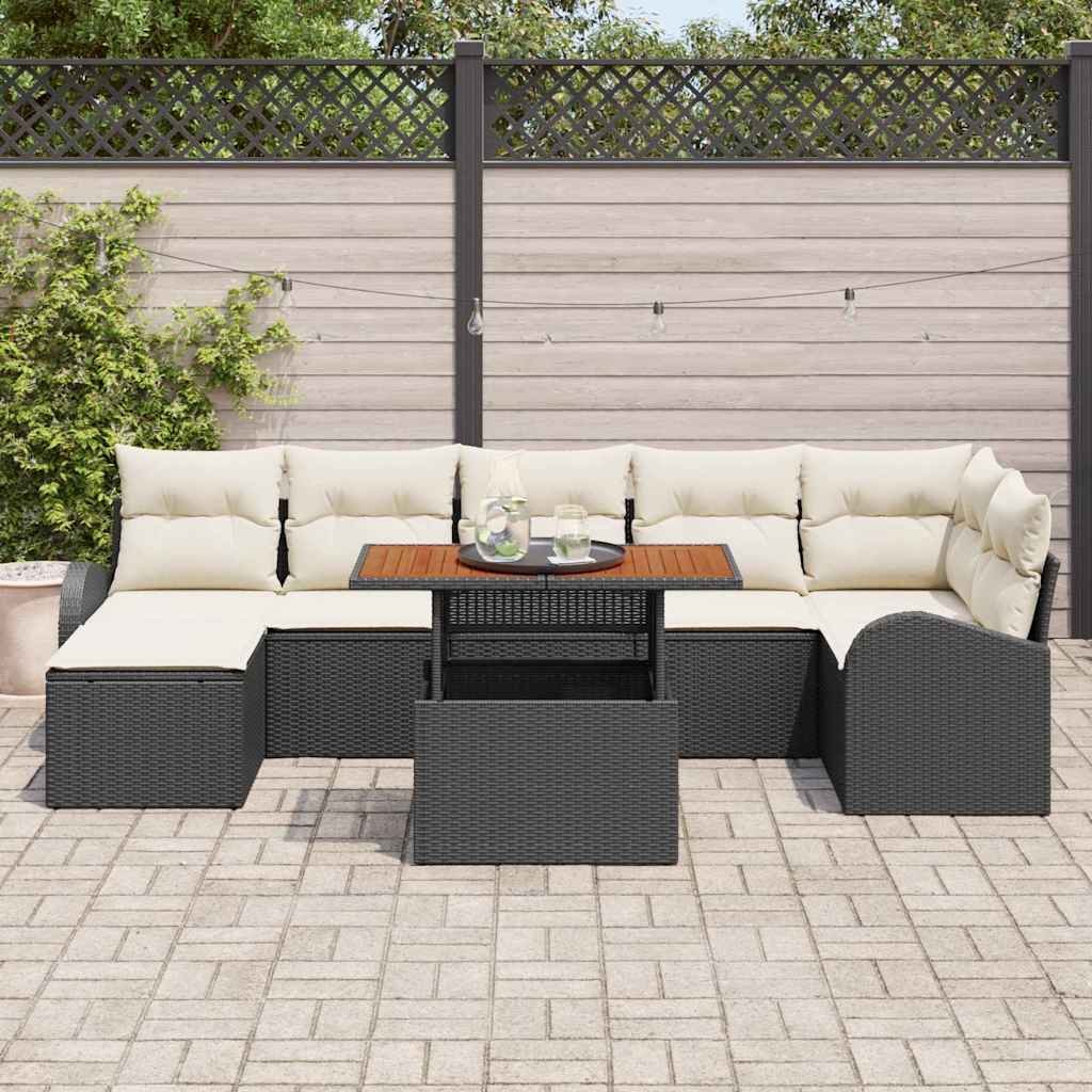 Conjunto de Sofá de Jardim com almofada 8 pcs Preto e creme