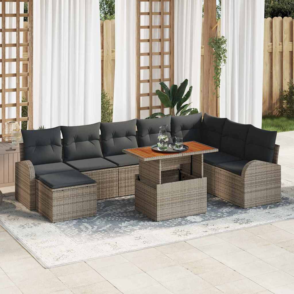 Conjunto de Sofá de Jardim com almofada 9 pcs Cinzeto