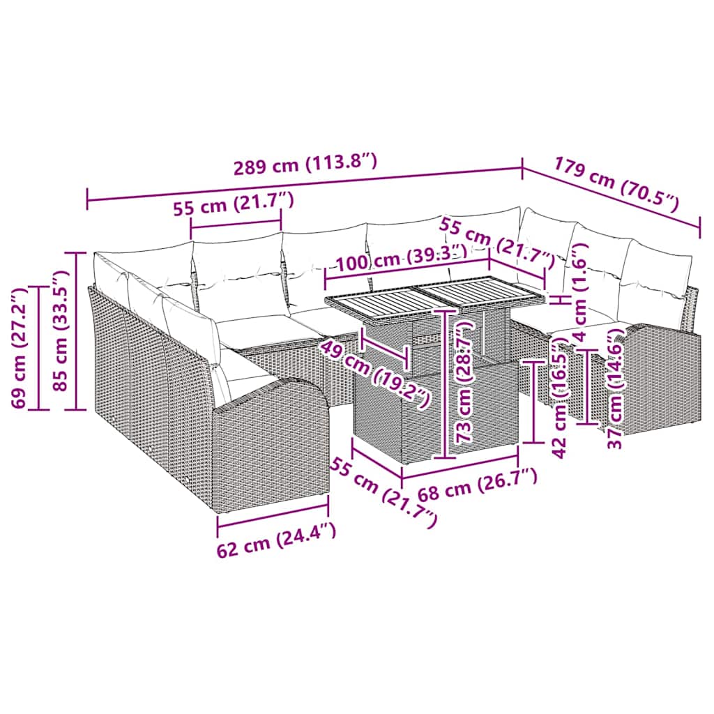 Conjunto de Sofá de Jardim com almofada 10 pcs bege e creme