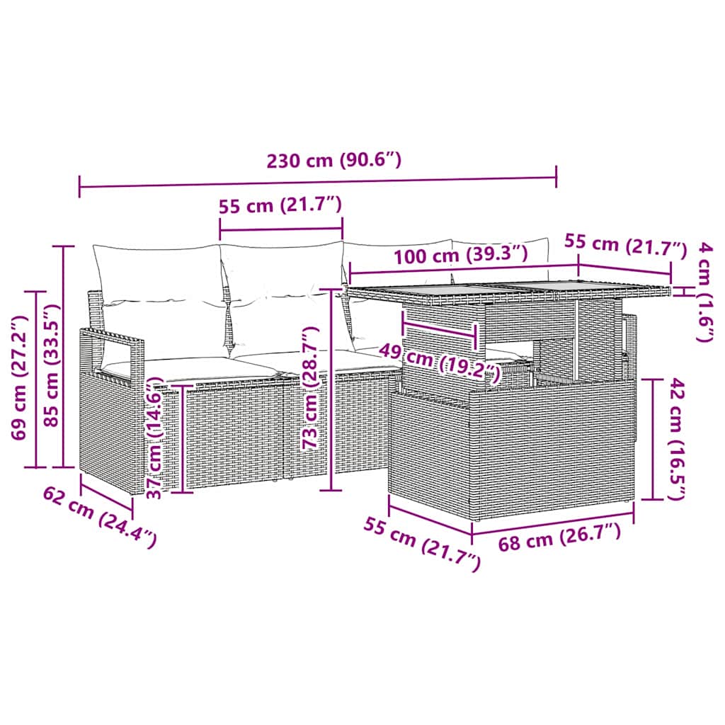 Conjunto de Sofá de Jardim com almofada Manual 5 pcs Cinzeto