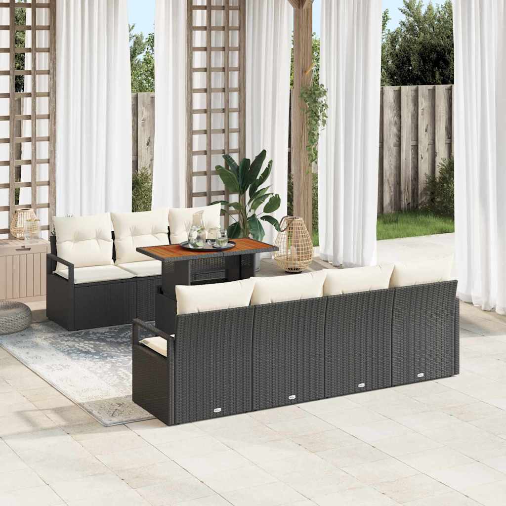 Conjunto de Sofá de Jardim com almofada 8 pcs Preto e Creme