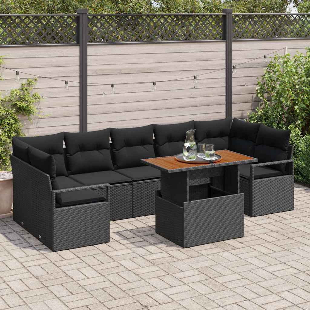 Conjunto de Sofá de Jardim com almofada 8 pcs Preto e Marrom