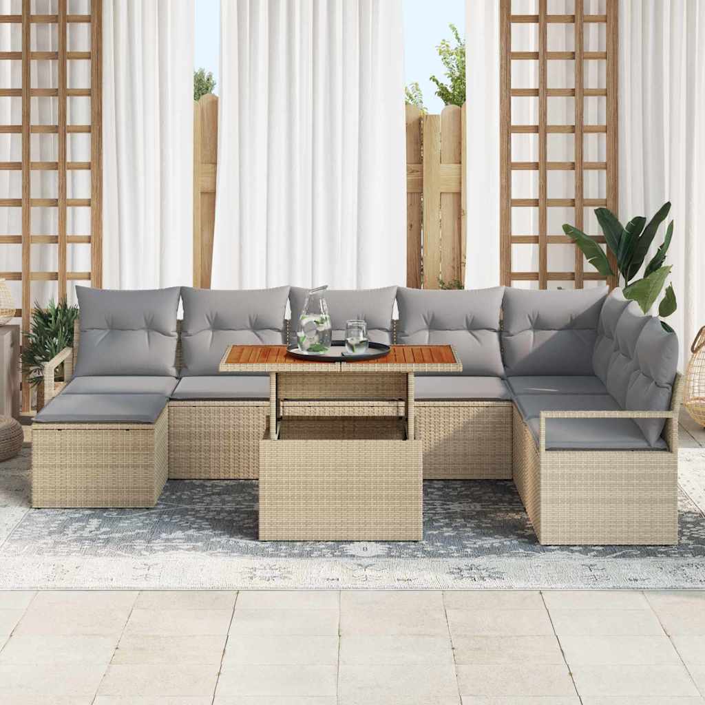 Conjunto de Sofá de Jardim com almofada 9 pcs Bege e Cinza