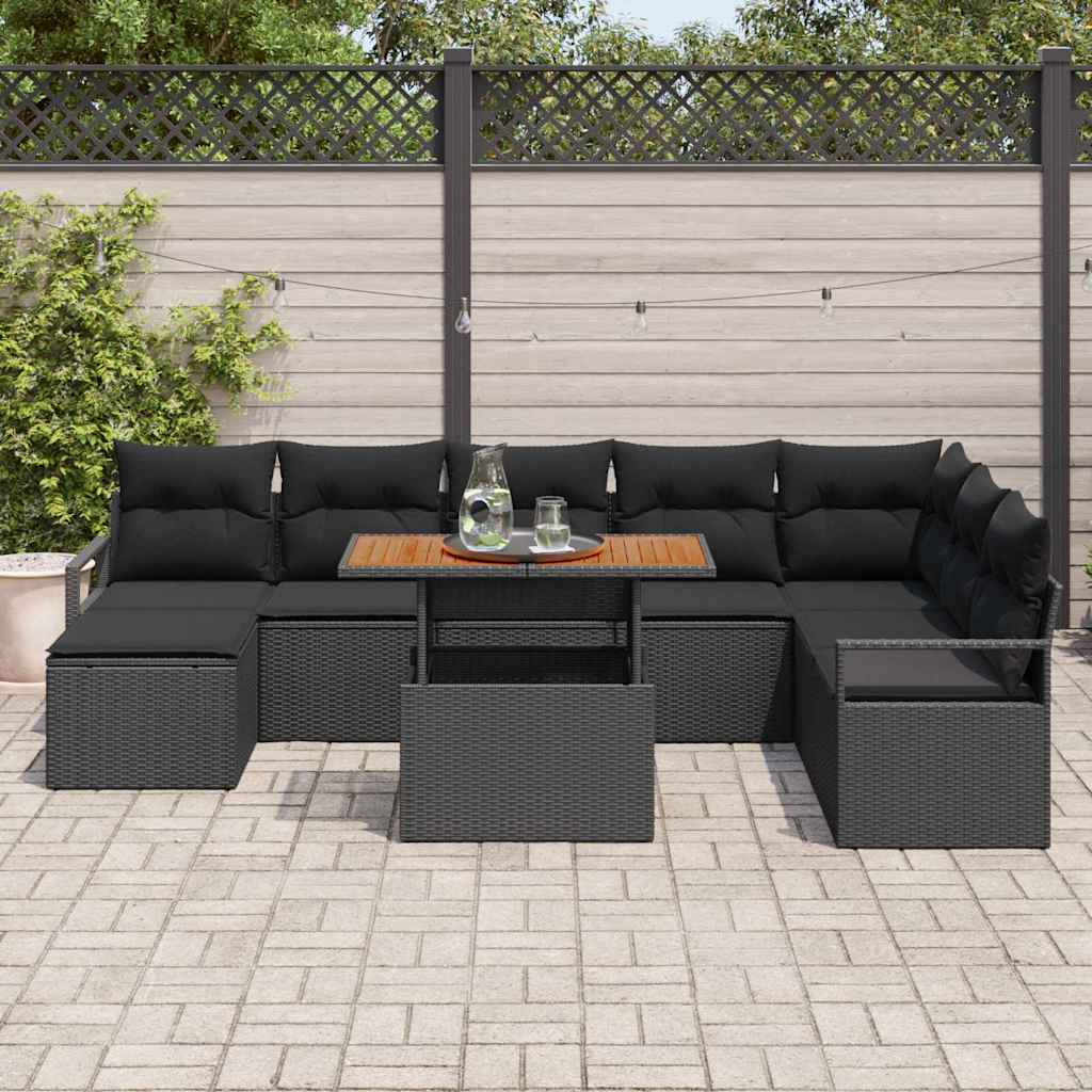 Conjunto de Sofá de Jardim com almofada 9 pcs Preto e Marrom
