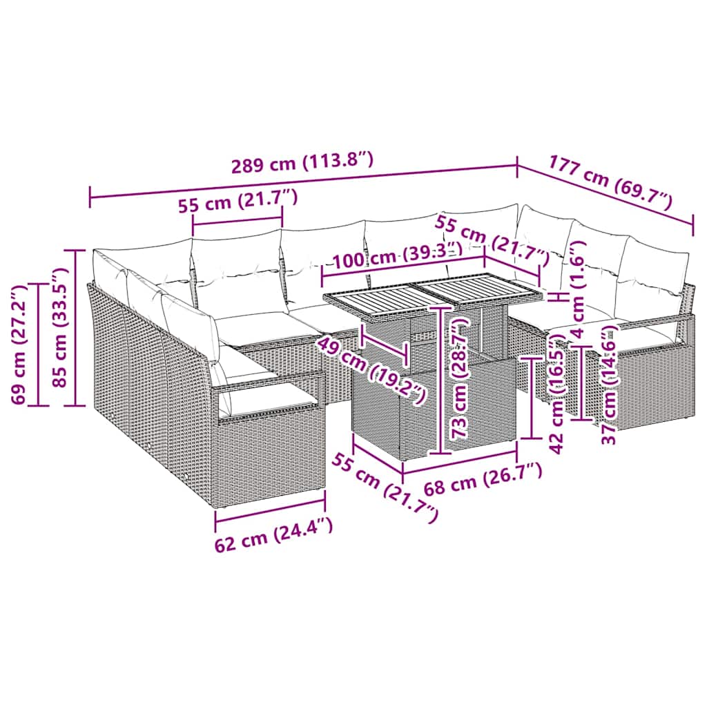 Conjunto de Sofá de Jardim com almofada 10 pcs Bege e Cinza