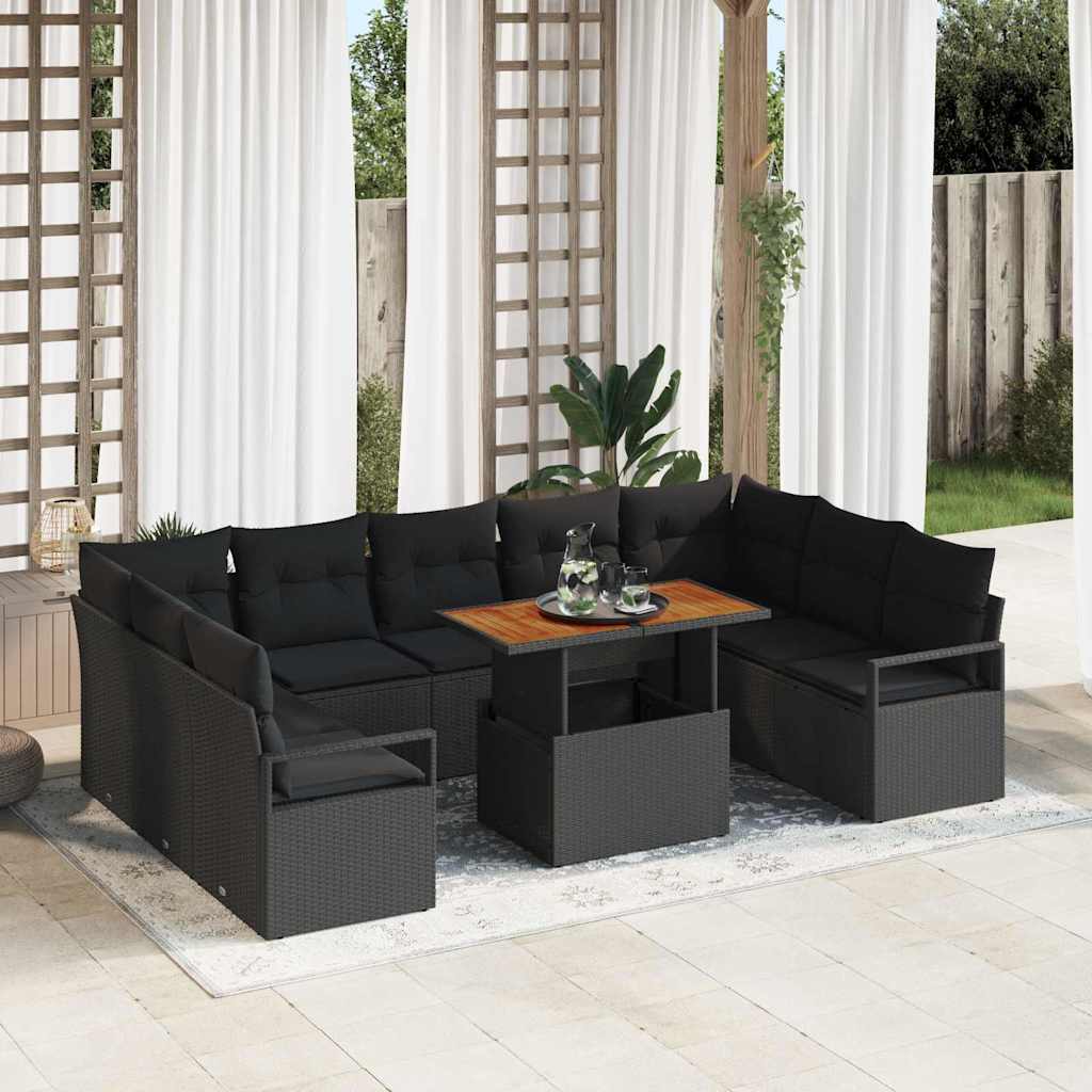 Conjunto de Sofá de Jardim com almofada 10 pcs Preto e Marrom