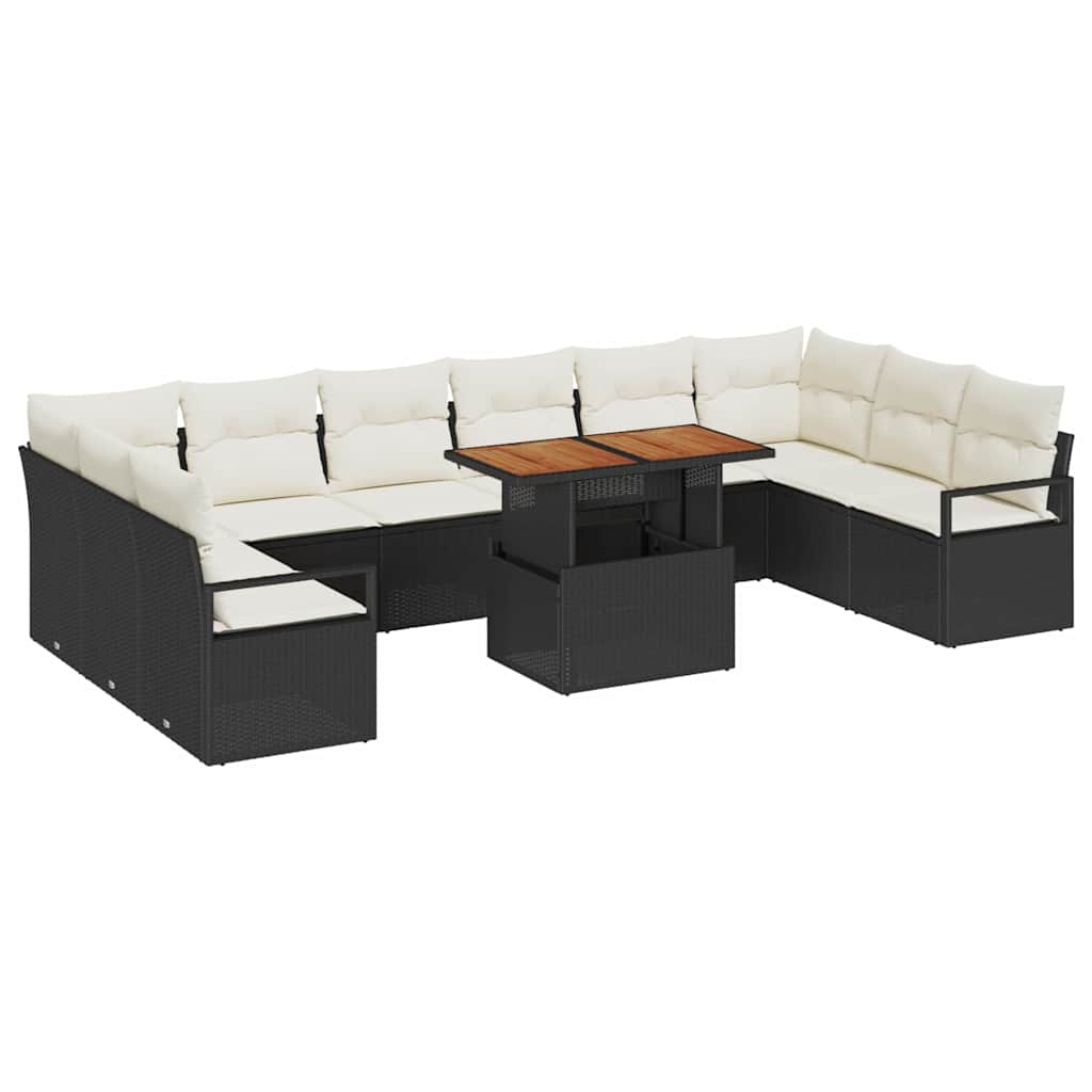 Conjunto de Sofá de Jardim com almofada 11 pcs Preto e Creme