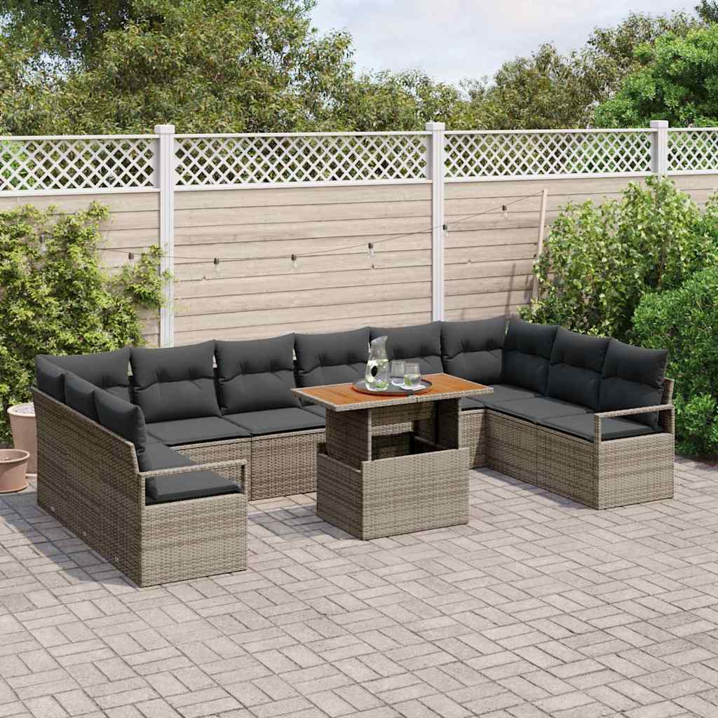 Conjunto de Sofá de Jardim com almofada 11 pcs Cinza e Marrom