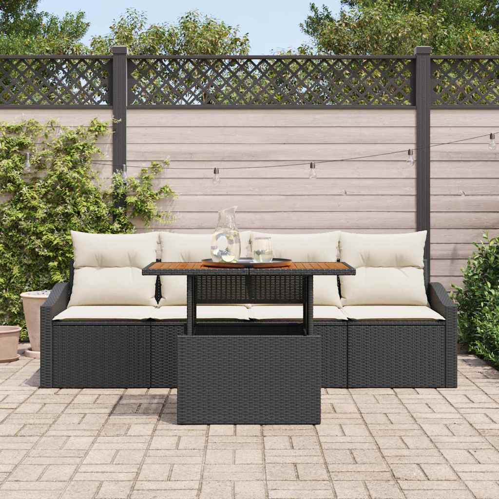 Conjunto de Sofá de Jardim 5 pcs Preto Rattan Sintético