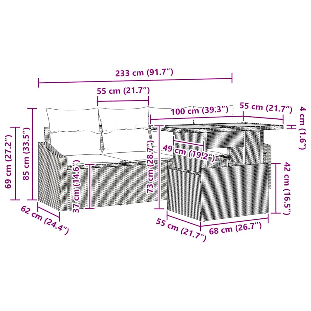Conjunto de Sofá de Jardim 5 pcs Cinzeto Rattan Sintético