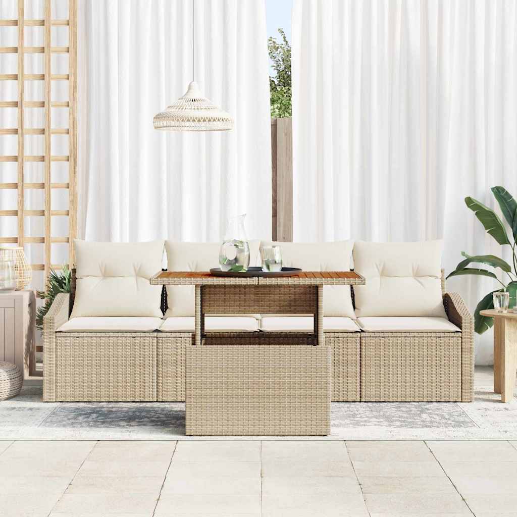 Conjunto de Sofá de Jardim 5 pcs Bege Rattan Sintético