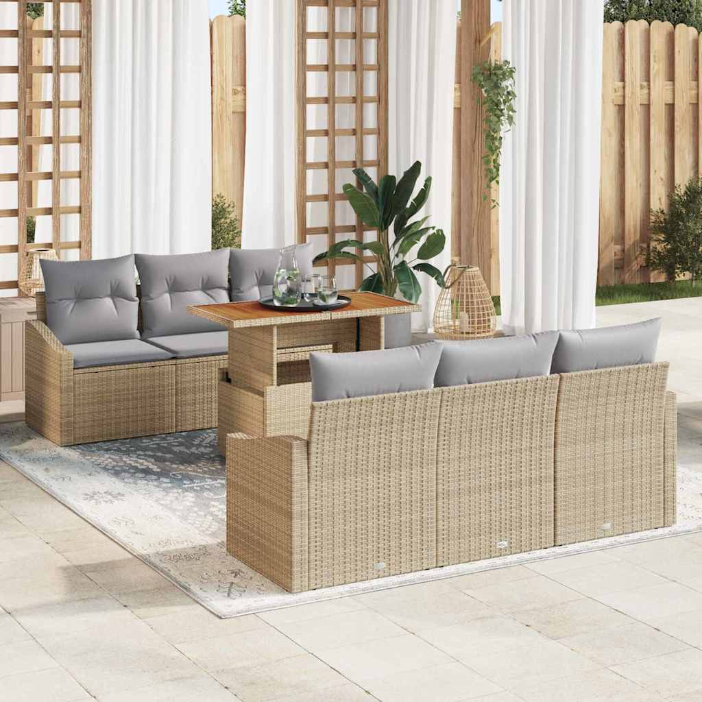 Conjunto de Sofá de Jardim com almofada 7 pcs Bege e Cinza
