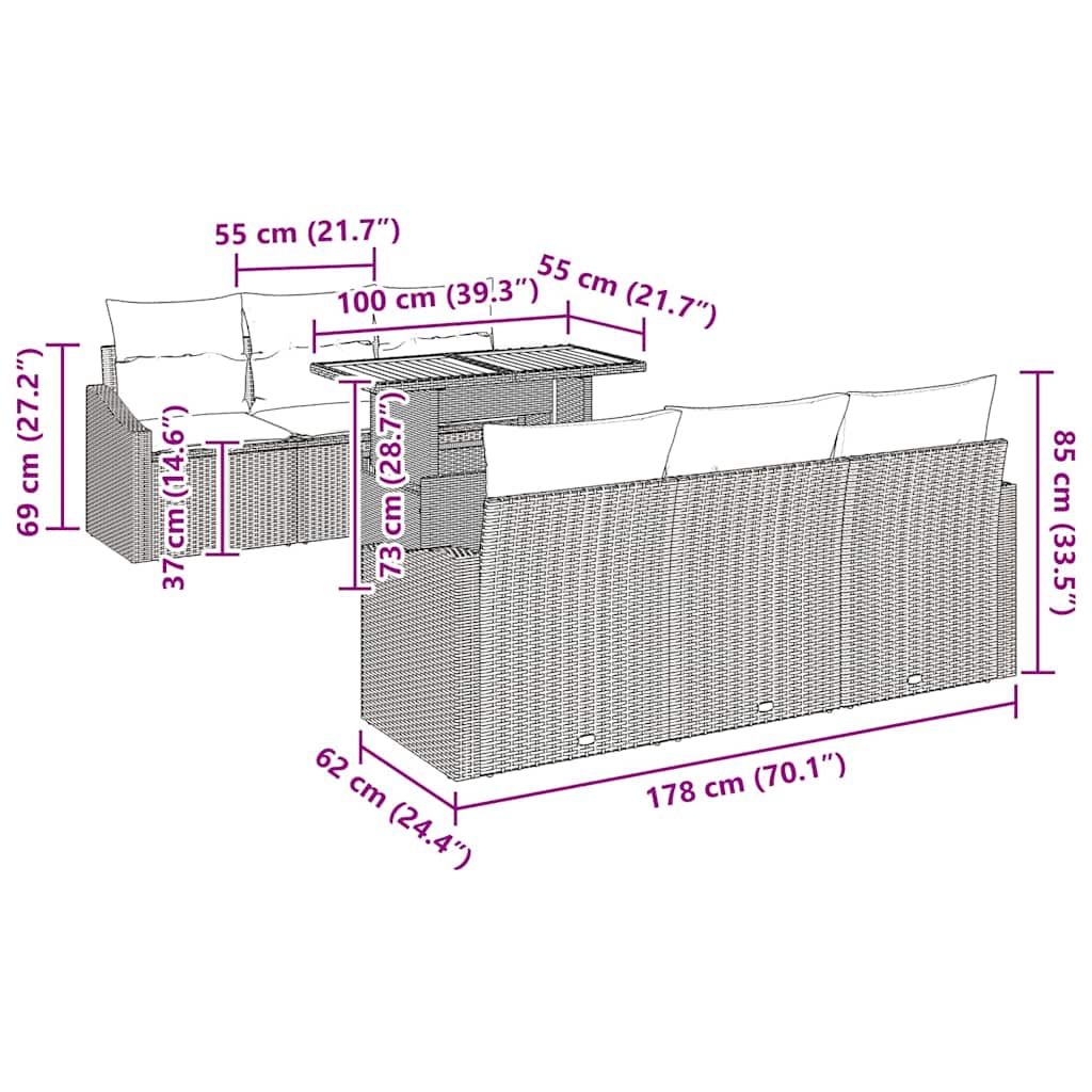 Conjunto de Sofá de Jardim com almofada 7 pcs Bege e Cinza