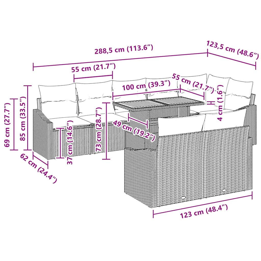 Conjunto de Sofá de Jardim com almofada 9 pcs Bege e Cinza