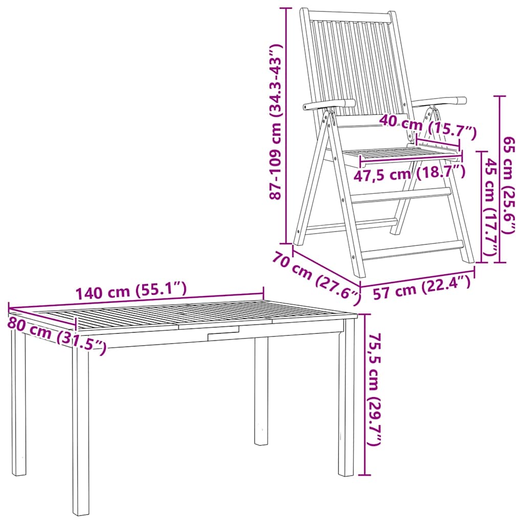 Conjunto de Jantar para Jardim 7 pcs Castanho