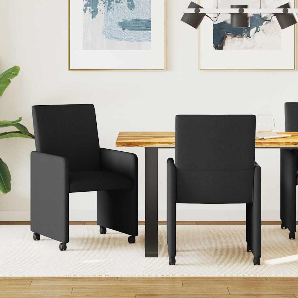 Cadeiras de Jantar com rodas 2 pcs Preto 57 x 66 x 94 cm tecido