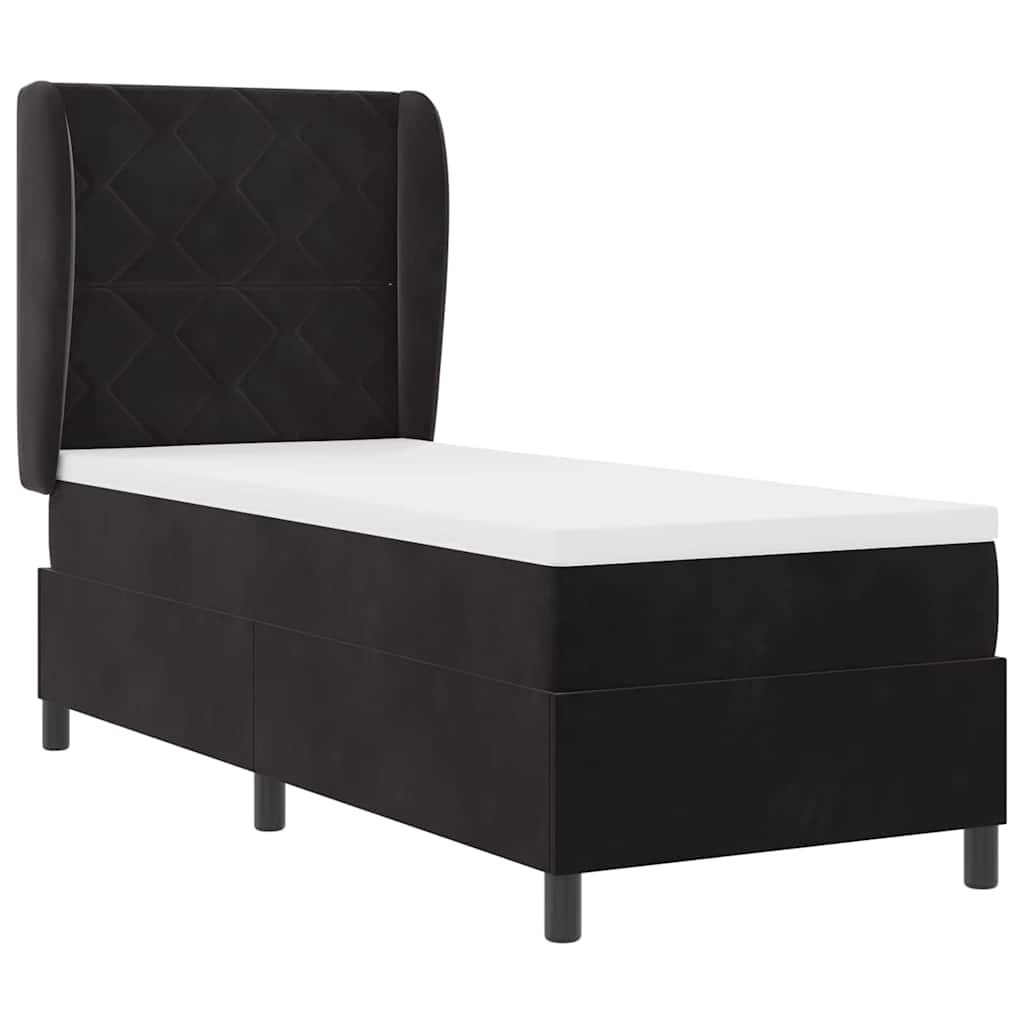 Cama Box com colchão com cabeceira Preto 80 x 200 cm Veludo