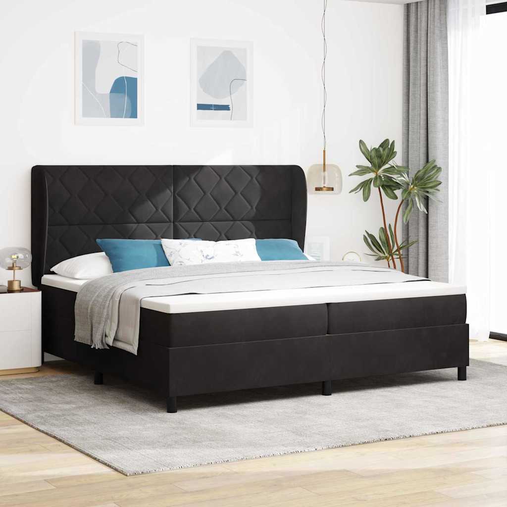 Cama Box com colchão com cabeceira Preto 200 x 200 cm Veludo