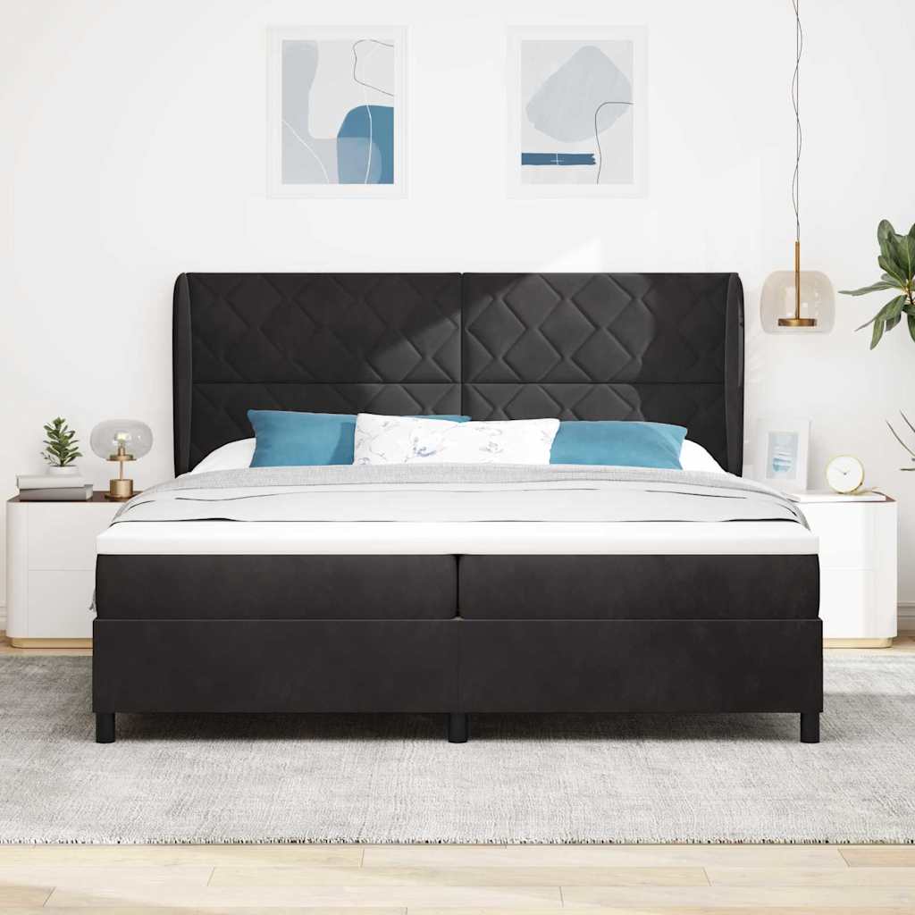 Cama Box com colchão com cabeceira Preto 200 x 200 cm Veludo