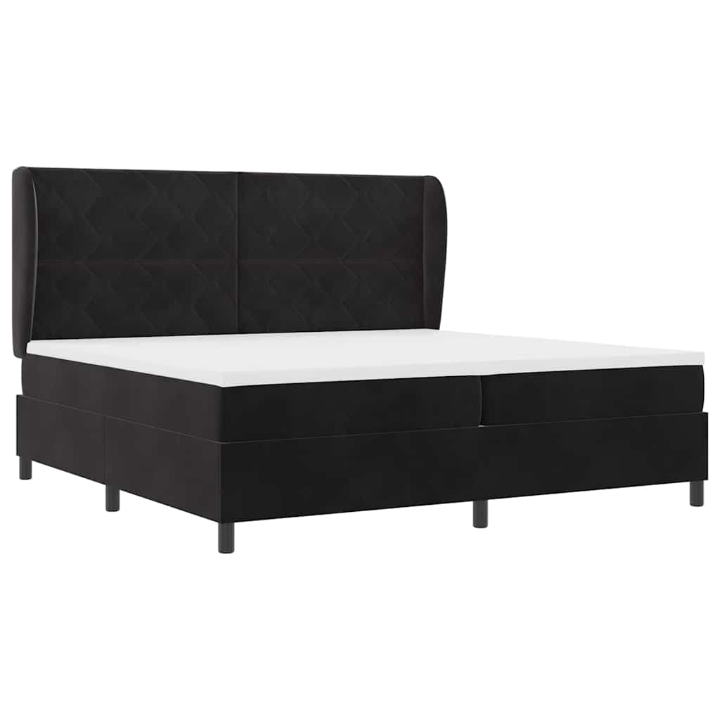 Cama Box com colchão com cabeceira Preto 200 x 200 cm Veludo