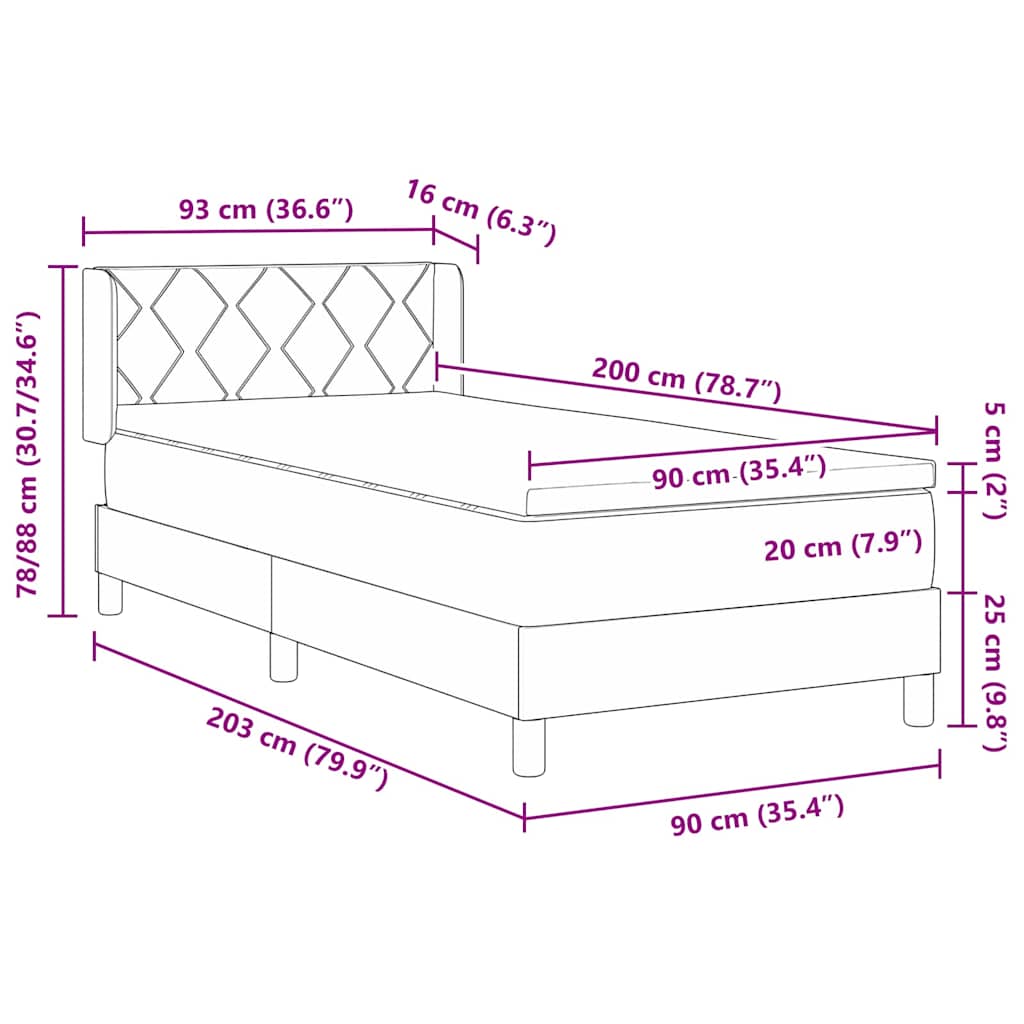 Cama box spring com colchão com colchão Azul 90 x 200 cm