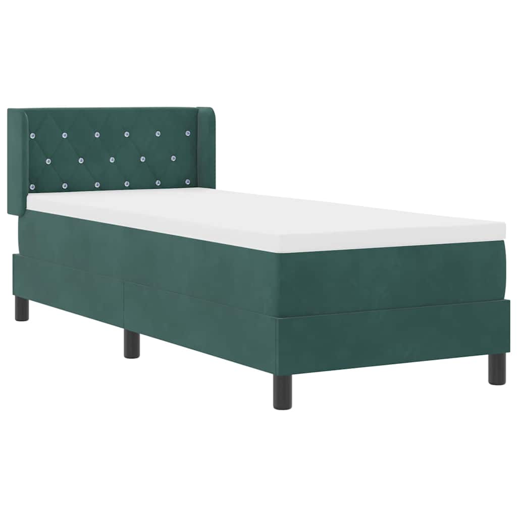 Cama Box com Colchão Preta 100x200 cm Veludo Verde-escuro