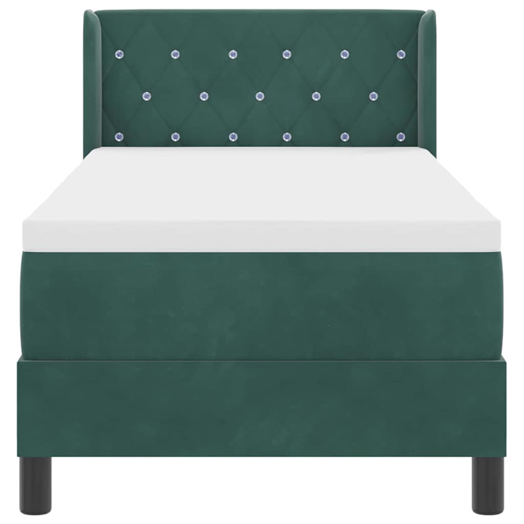 Cama Box com Colchão Preta 100x200 cm Veludo Verde-escuro
