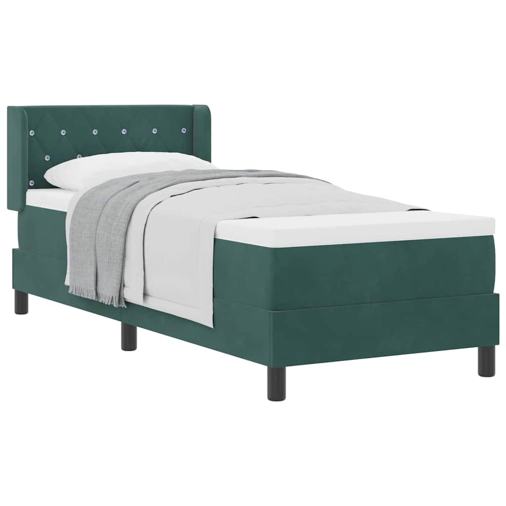 Cama Box com Colchão Preta 100x200 cm Veludo Verde-escuro