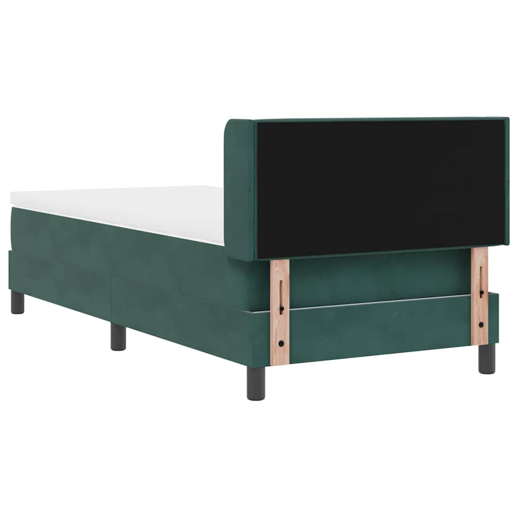 Cama Box com Colchão Preta 100x200 cm Veludo Verde-escuro