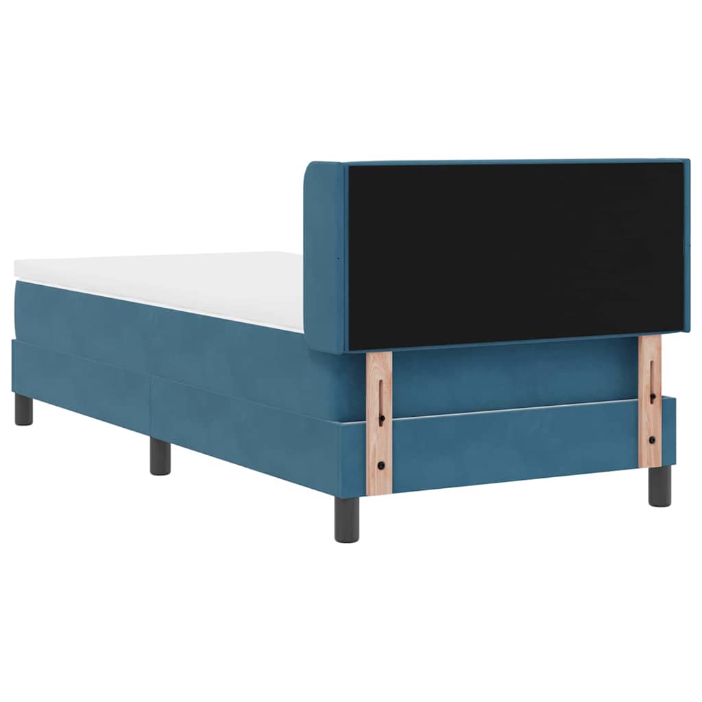 Cama Box com Colchão Preta 100x200 cm Veludo Azul escuro