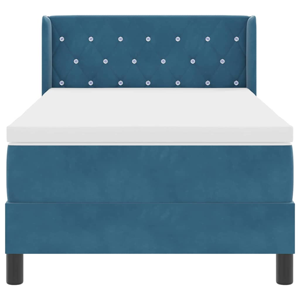 Cama Box com Colchão Preta 100x200 cm Veludo Azul escuro